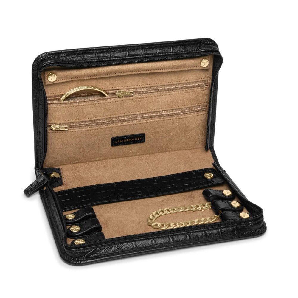 Leatherology Black Croc Large Travel Jewelry Case